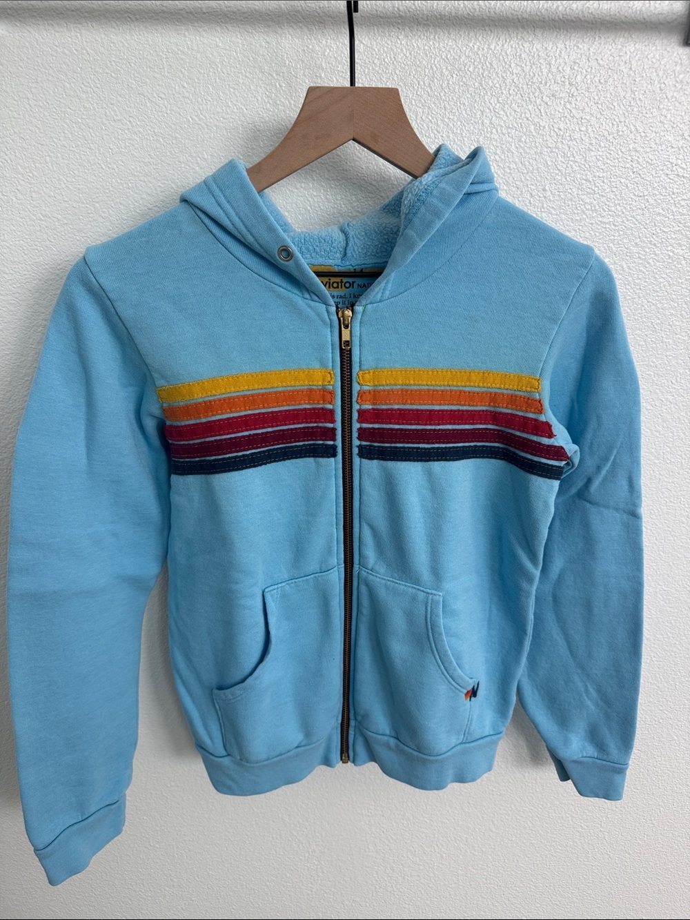 Aviator Nation Kid's 5-Stripe Zip Hoodie Blue Baby 14 - Picture 8 of 9